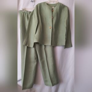 JM Collection Sage Green Linen Pantsuit